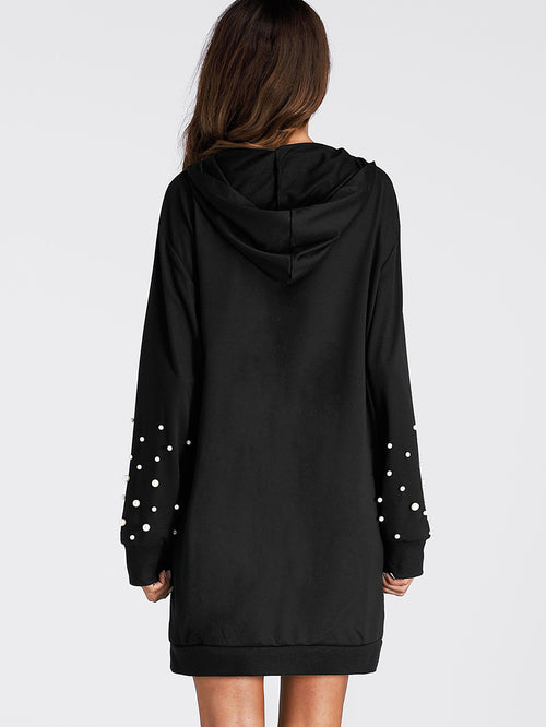 Pearl Beaded Detail Sweatshirt Dress -  Lovely Dealz 