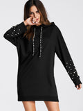 Pearl Beaded Detail Sweatshirt Dress -  Lovely Dealz 