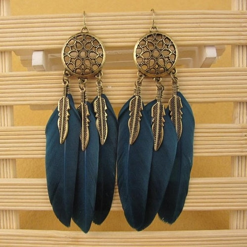 Stylish Bohemia Earrings Feather Long Design Dream -  Lovely Dealz 