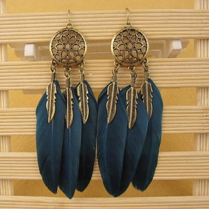 Stylish Bohemia Earrings Feather Long Design Dream -  Lovely Dealz 
